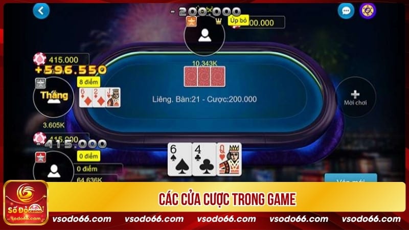 Các cửa cược trong game