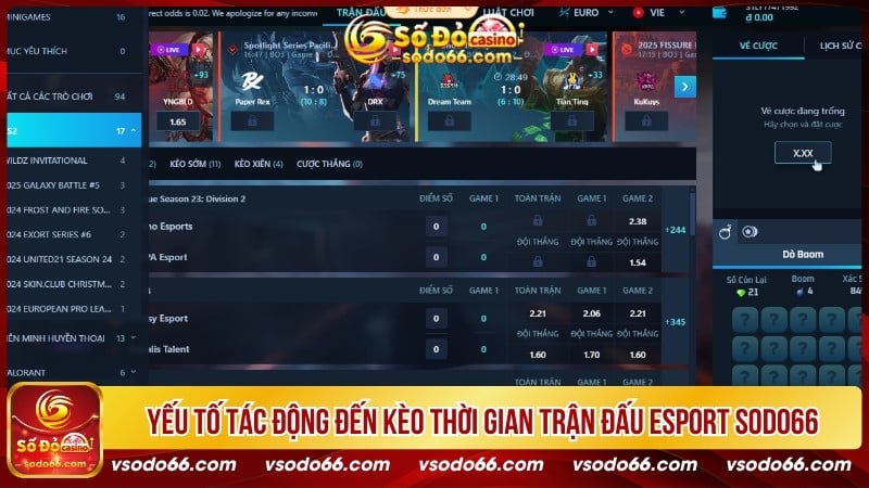 Yếu tố tác động đến kèo thời gian trận đấu Esport SODO66